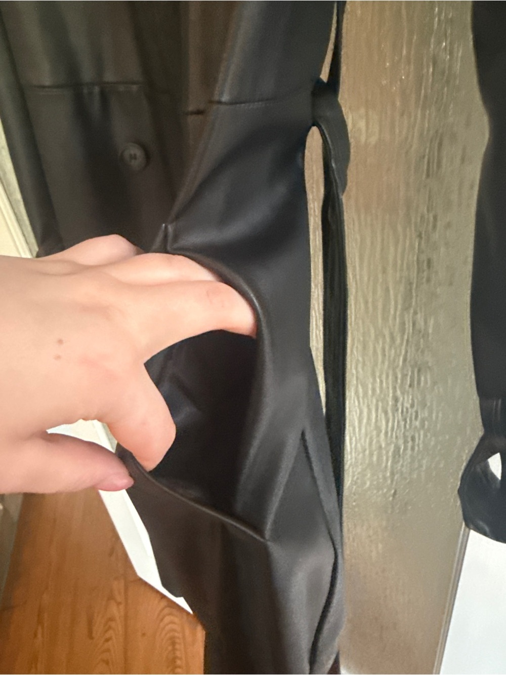 Dynamite Classic Black Long Faux-Leather Trench Coat - Picture 4 of 11